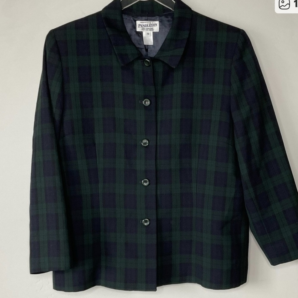 Pendleton 100% Virgin Wool Black Watch Plaid Jacket Size 16 Academia Fall